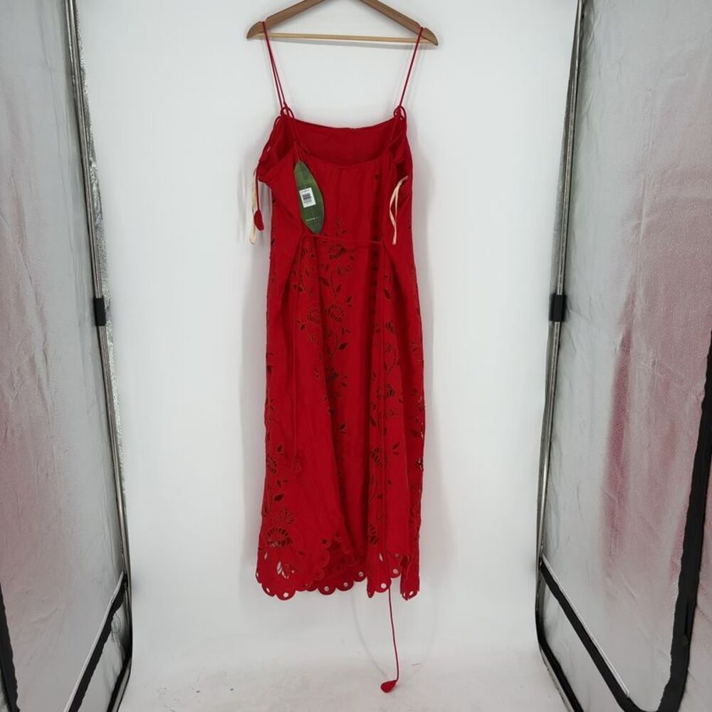FARM Rio Red Flowers Richelieu Embroidered Linen Maxi Sundress - Picture 2 of 5
